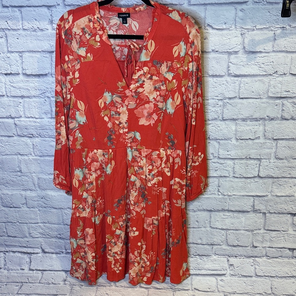 Torrid Dark coral-red Floral Long Sleeve Dress